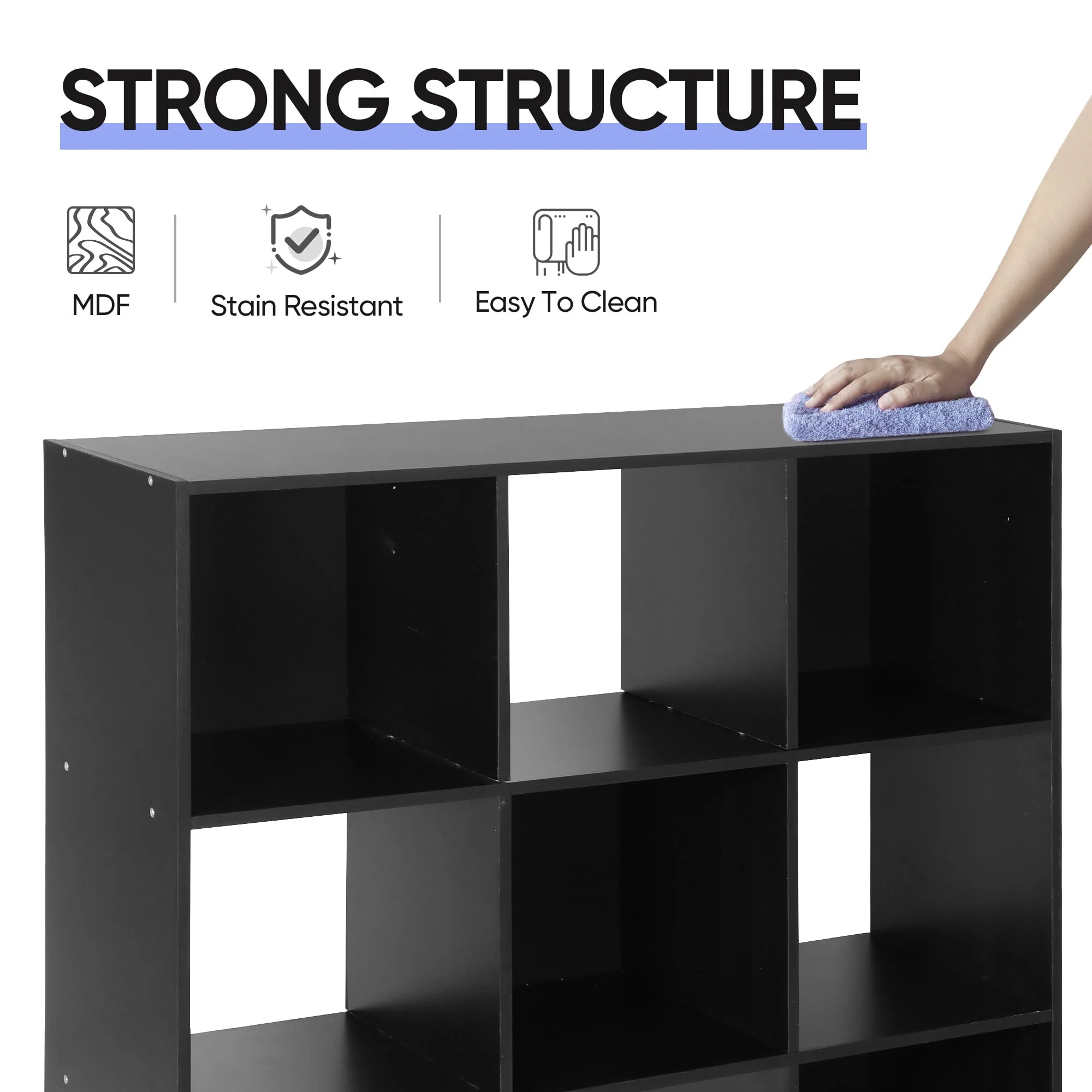 ZENY 9 Cubes Wooden Cube Organizer Bookcase Cubecials Cabinet Storage (Black)