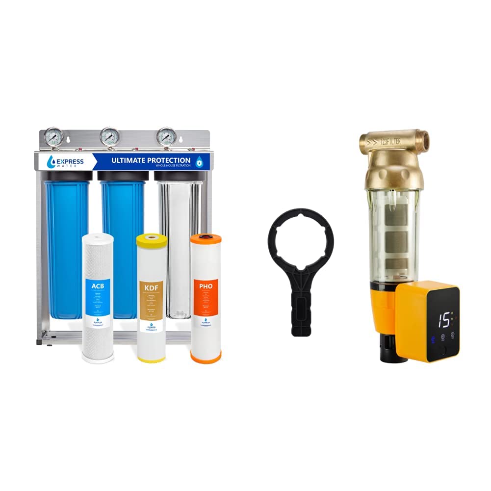 Express Water Ultimate Protection Whole House Water Filter System + iSpring WSP50ARB Spin Down Sediment Water Filter