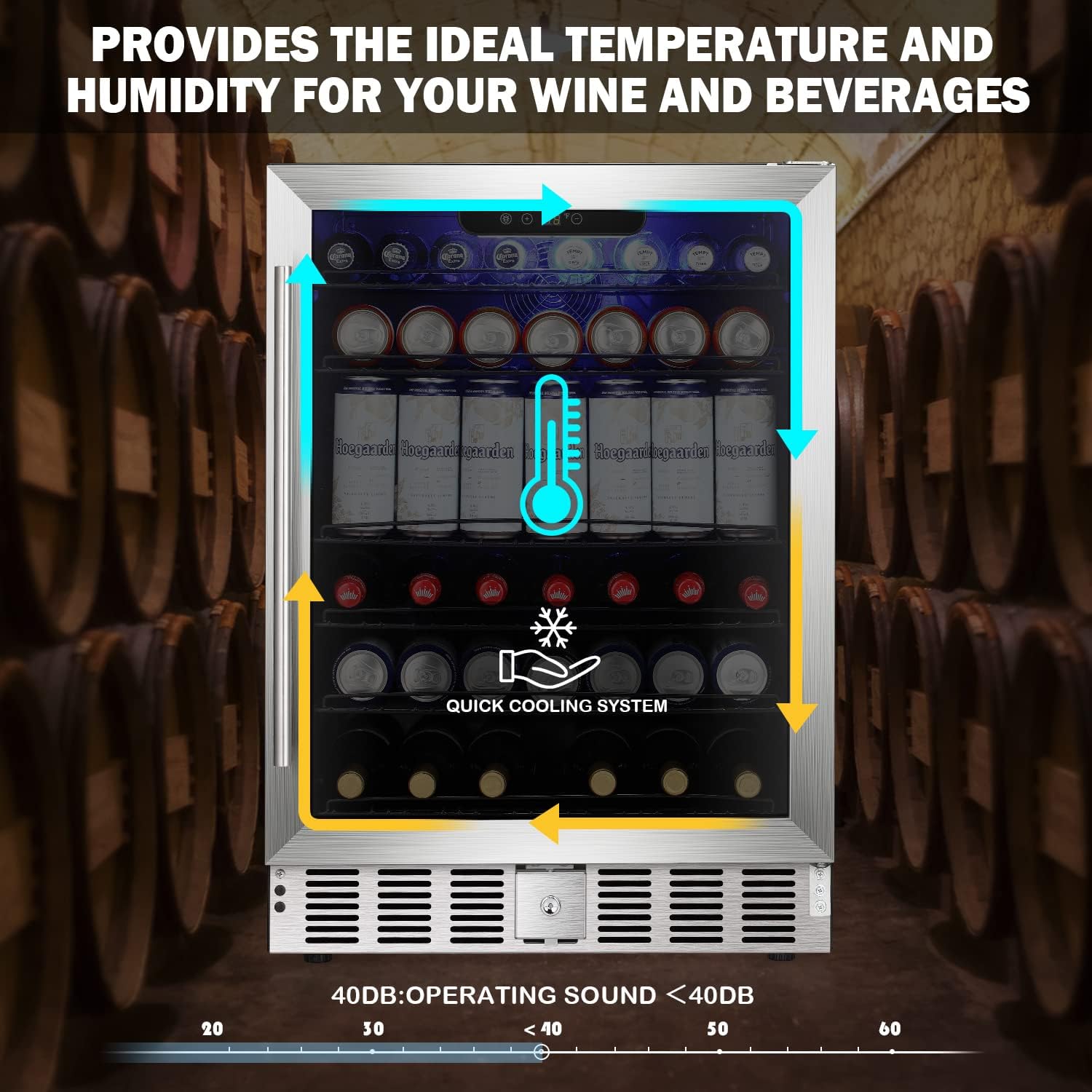 COWSAR Wine Cooler Refrigerator 24inch Wine Fridge Freestanding or Built-in Wine Refrigerator 5.1Cu.Ft Wine Fridge Under Counter Stainless Steel Wine and Beverage Refrigerator with Glass Door