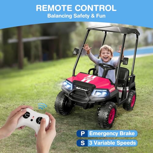 R9 24V Kids Golf Cart, 4 Seats, 4WD Kids Electric Car w/Remote Control, Detachable Awning, Spring Suspension, Multimedia Functions Including Music, Story, Wireless Connection, Horn, Power Display
