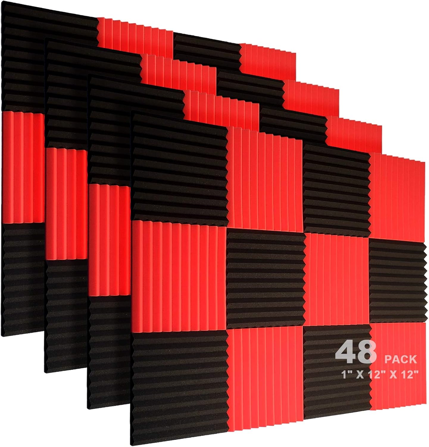 JBER 48 Pack Acoustic Foam Panels, 1" X 12" X 12" Studio Soundproofing Wedges Fire Resistant Sound Proof Padding Acoustic Treatment Foam - Black Pack of 2