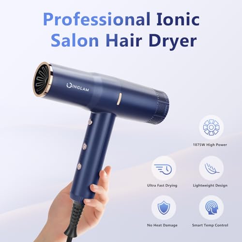 Blow Dryer with Diffuser, IG INGLAM Professional Hair Dryer 110,000RPM Brushless Motor High Speed Low Noise Constant Temperature Auto-Clean, Powerful Ionic Hair Dryer for Salon Travel Gift