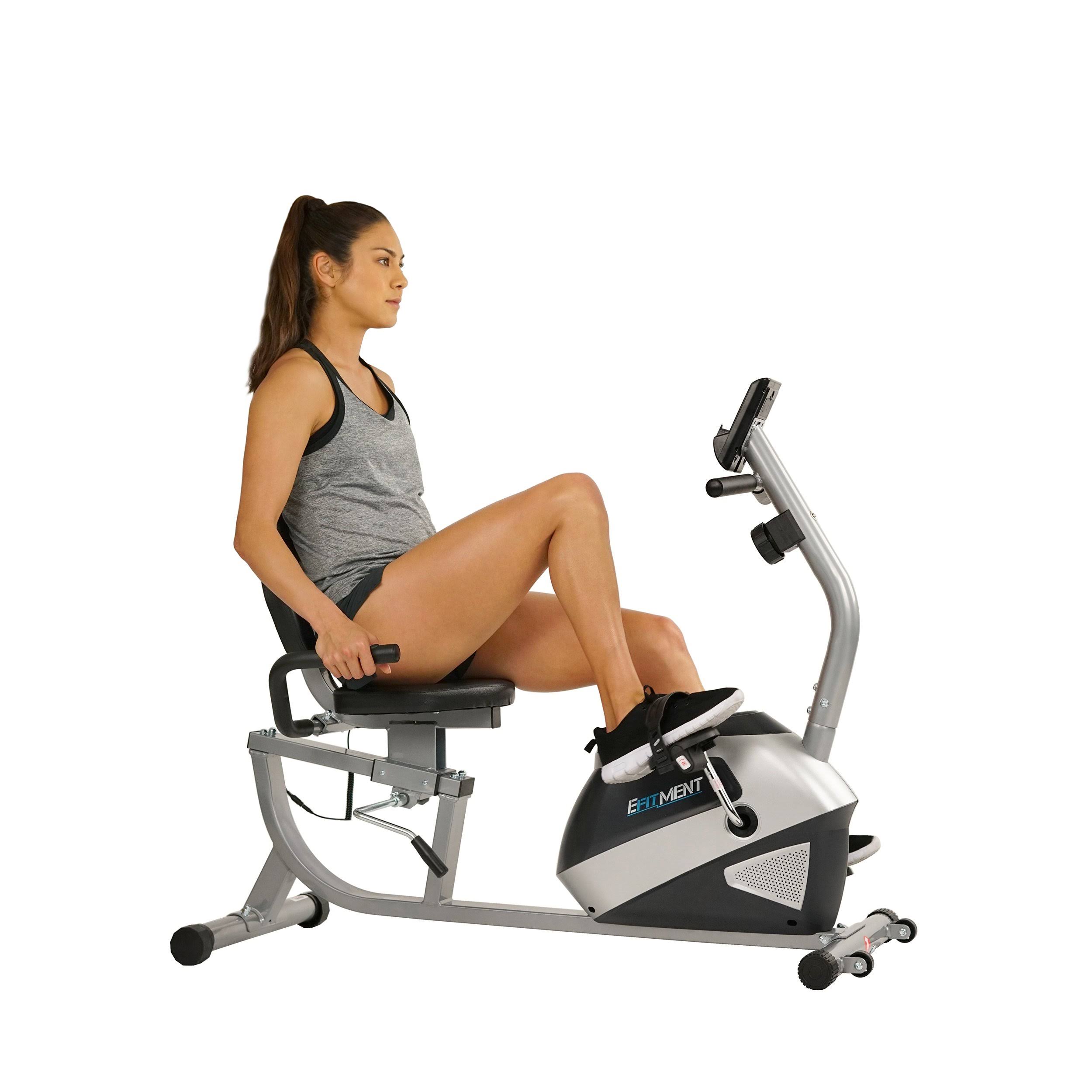 EFITMENT Magnetic Recumbent Bike Exercise Bike with High Weight Capacity, Easy Adjustable Seat, LCD Monitor with Pulse and Phone