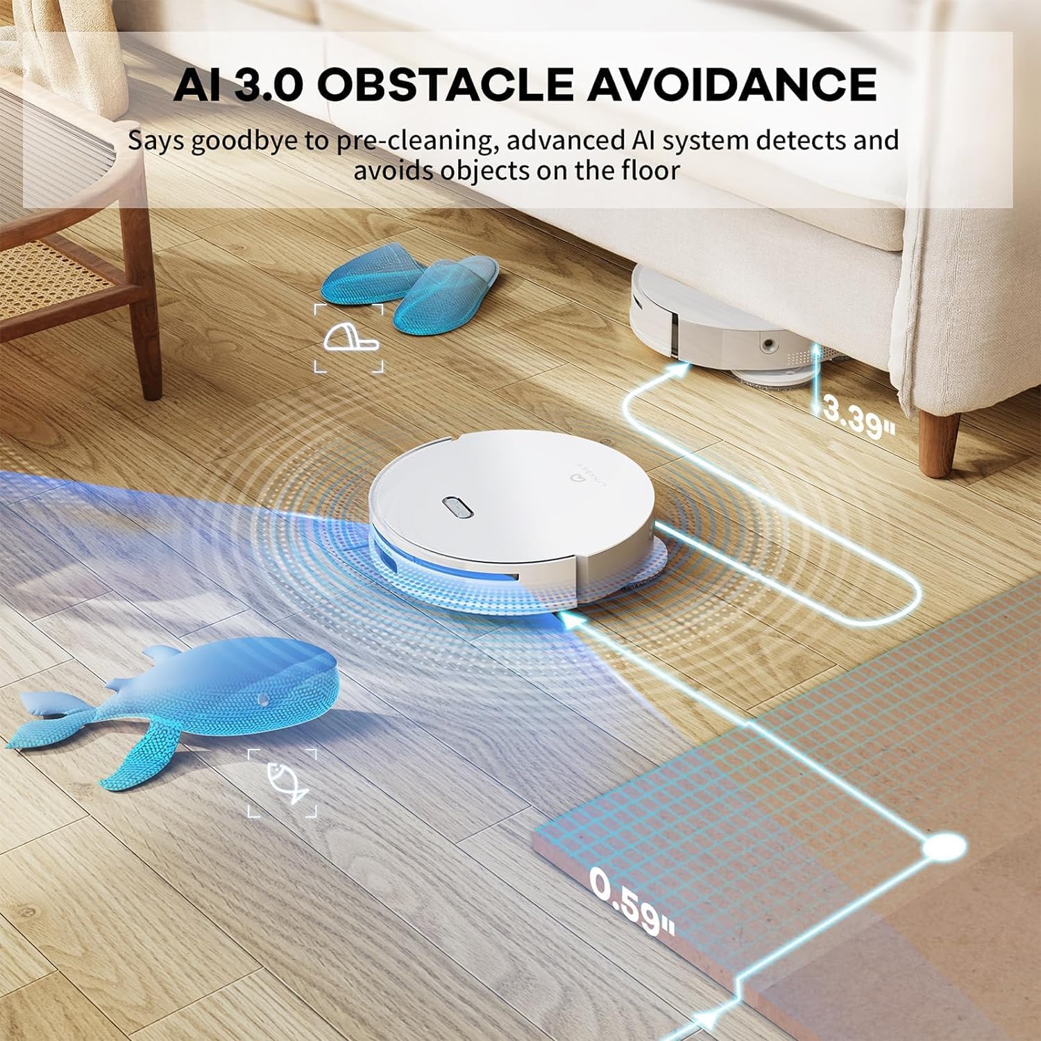 Robot Vacuum and Mop Combo Self Emptying, 5000Pa Suction Robot Vacuum and Mop, Obstacle Avoidance, Hot Air Drying, Self-Refilling, Compact Dock, 5000Pa Suction, APP Control（White）