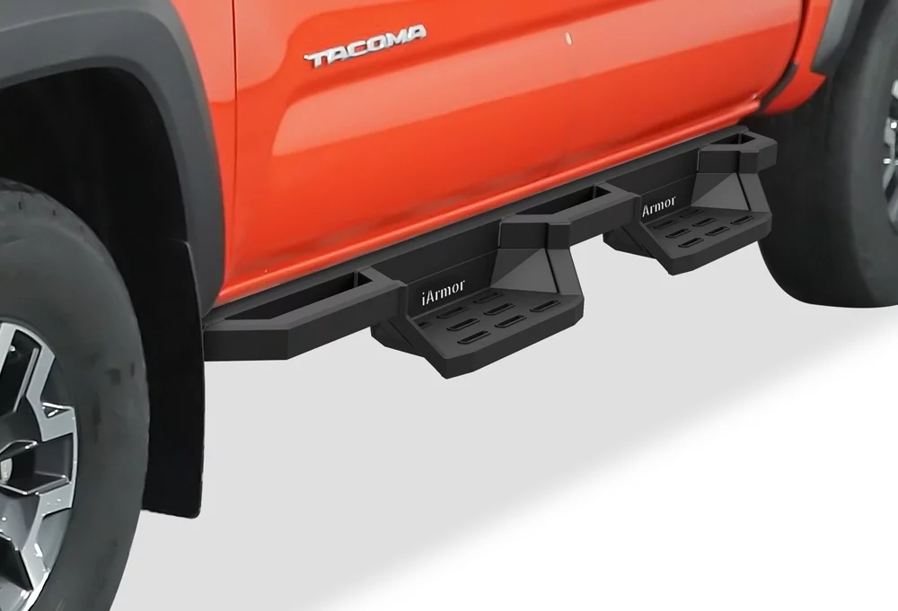 APS iArmor Stainless Steel 6.5in Nerf Bars Pocket Steps Square Tube Rocker Guards Compatible with Toyota Tacoma Double Cab Crew Cab 05-23