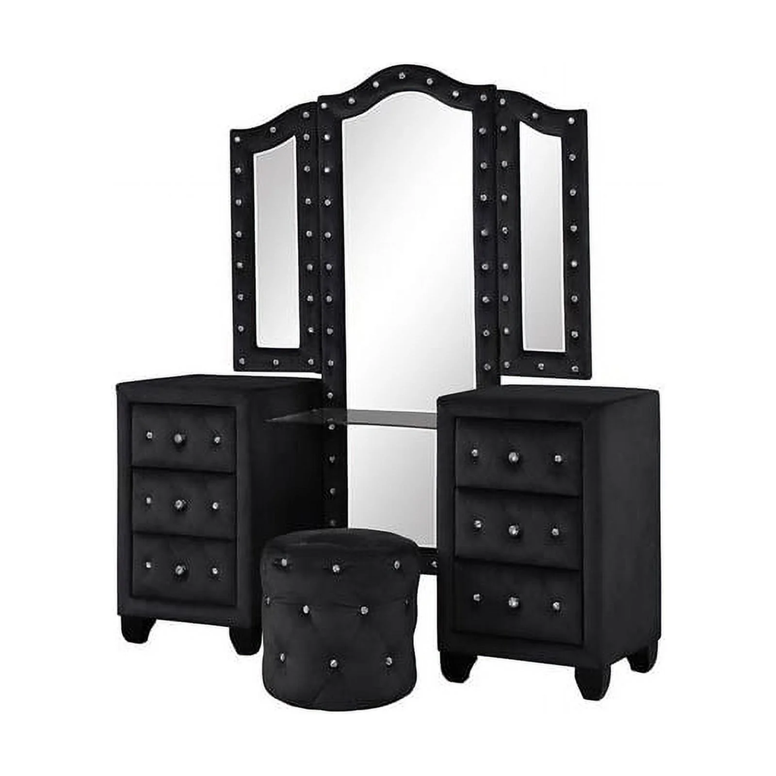 Sophia Queen 4 Pc Vanity Upholstery Bedroom Set Made With Wood in Black