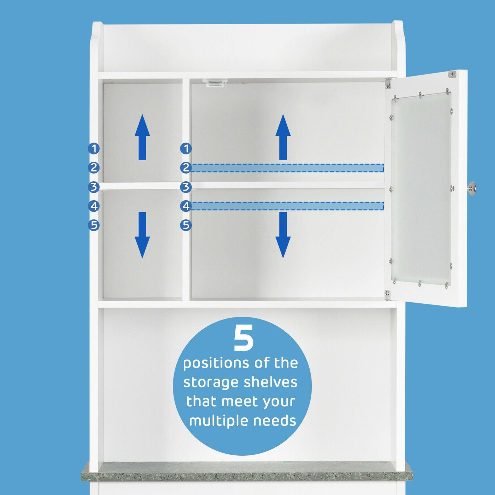 Over The Toilet Shelf Organizer Bathroom Space Saver Storage Cabinet - White
