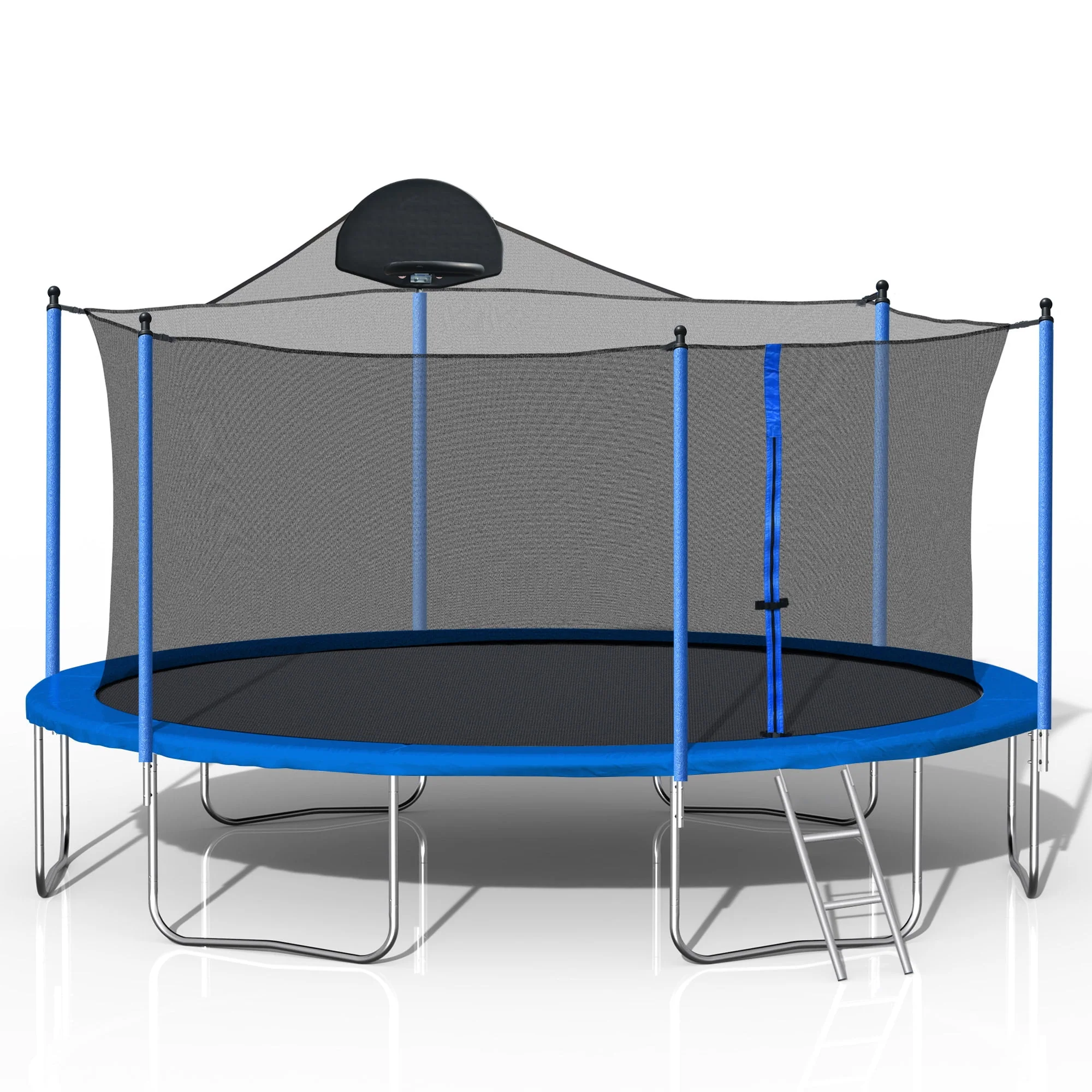 Highsound 14 FT Trampoline for Adults/Kids with Safety Enclosure Net, Basketball Hoop and Ladder, Heavy Duty Outdoor Recreational Trampolines for Family, Easy Assembly