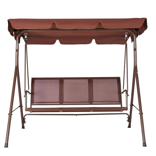 VEVOR 3-Seat Patio Swing Chair, Converting Canopy Swing, Outdoor Patio Porch with Adjustable Canopy, Removable Thick Cushion and Alloy Steel Frame, for Balcony, Backyard, Poolside, Brown