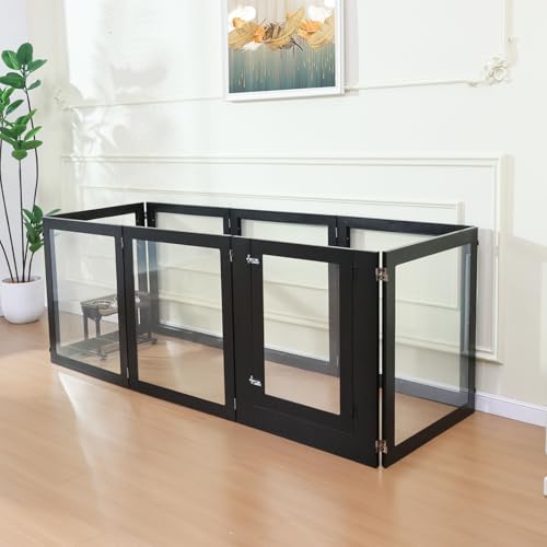 Heavy Duty Clear Acrylic Dog Playpen, Transparent Pet Pen, Metal Frame Easy Assemble Kennel Enclosure, Ideal for Small to Medium Dogs, Cats, and Other Small Pets (White, 6 Panels with Door)