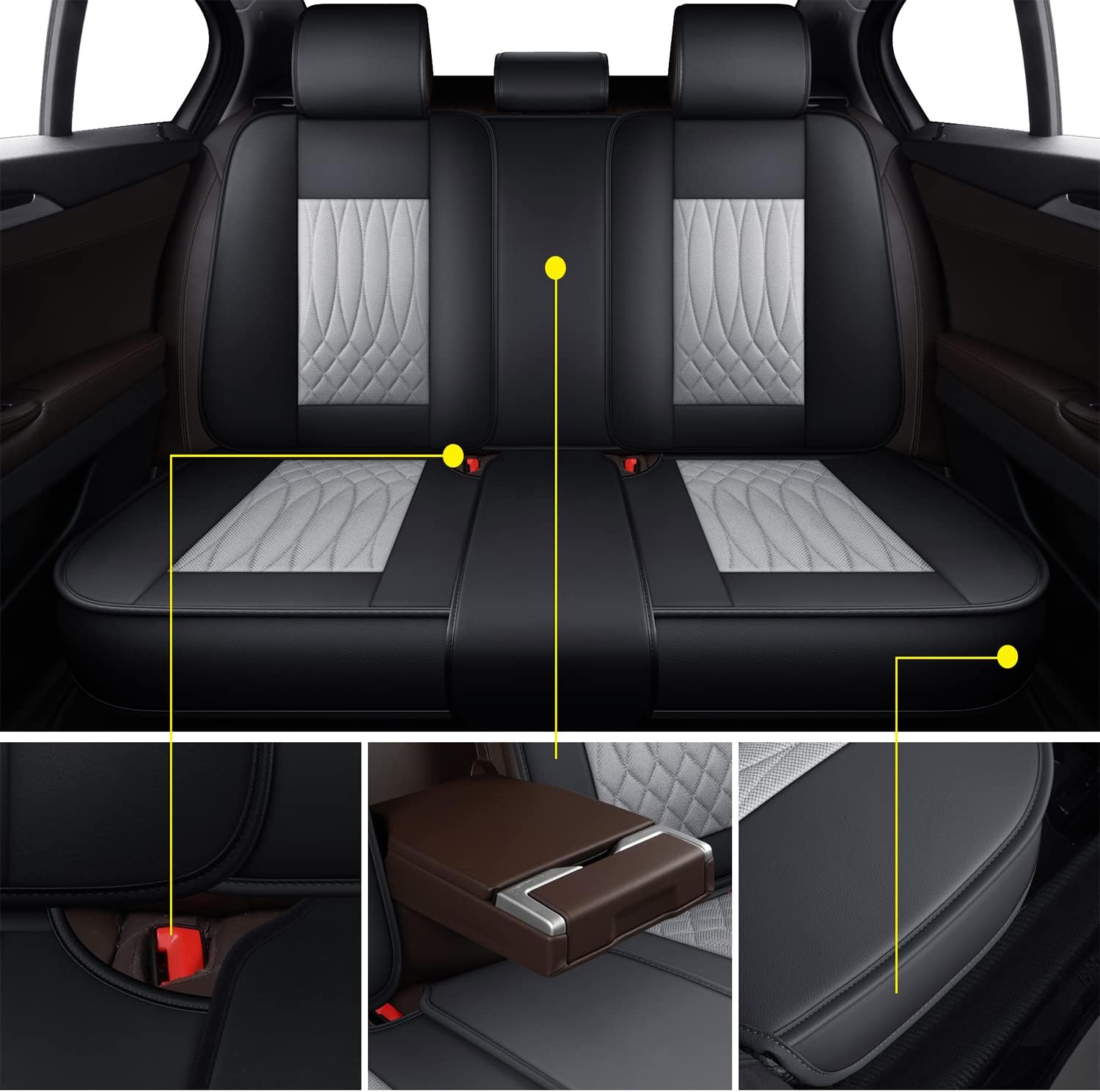 TZAUT-AXLE Leather Automotive Seats Cushion Full Set for Protectors, Front and Rear Split Bench Car Seat Covers, Easy to Install, Interior Accessories Fit Universal Cars&SUV(Rear Seat, Red)