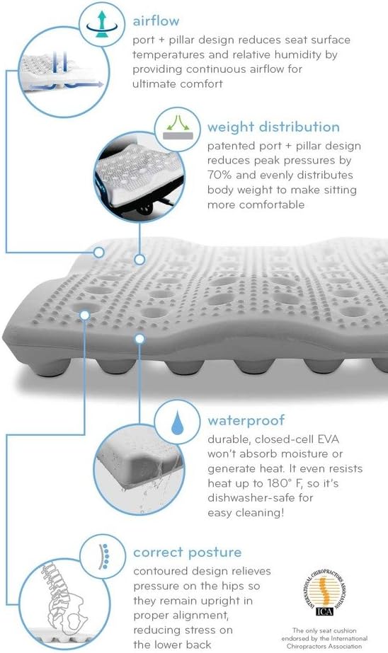 Backjoy Seat Cushion | Ergo-Tech 3&rdquo; | Improves Posture | Ergonomic Pressure Relief Seat Cushion for Home, Office, Car | Removable Cover | 20"x18"