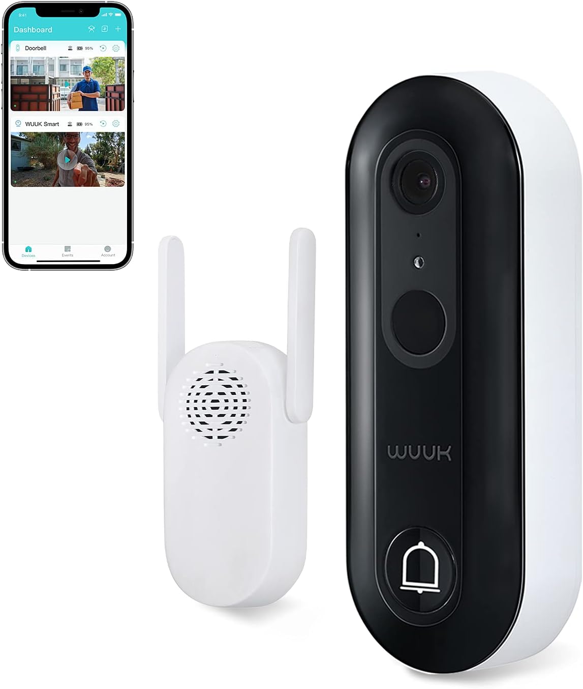 Security Smart Doorbell Camera, WUUK Wi-Fi Wireless Door Bell Ringer with Motion Detector, 1080p Resolution, Encrypted Local Storage, No Monthly Fees, Compatible with Alexa & Google