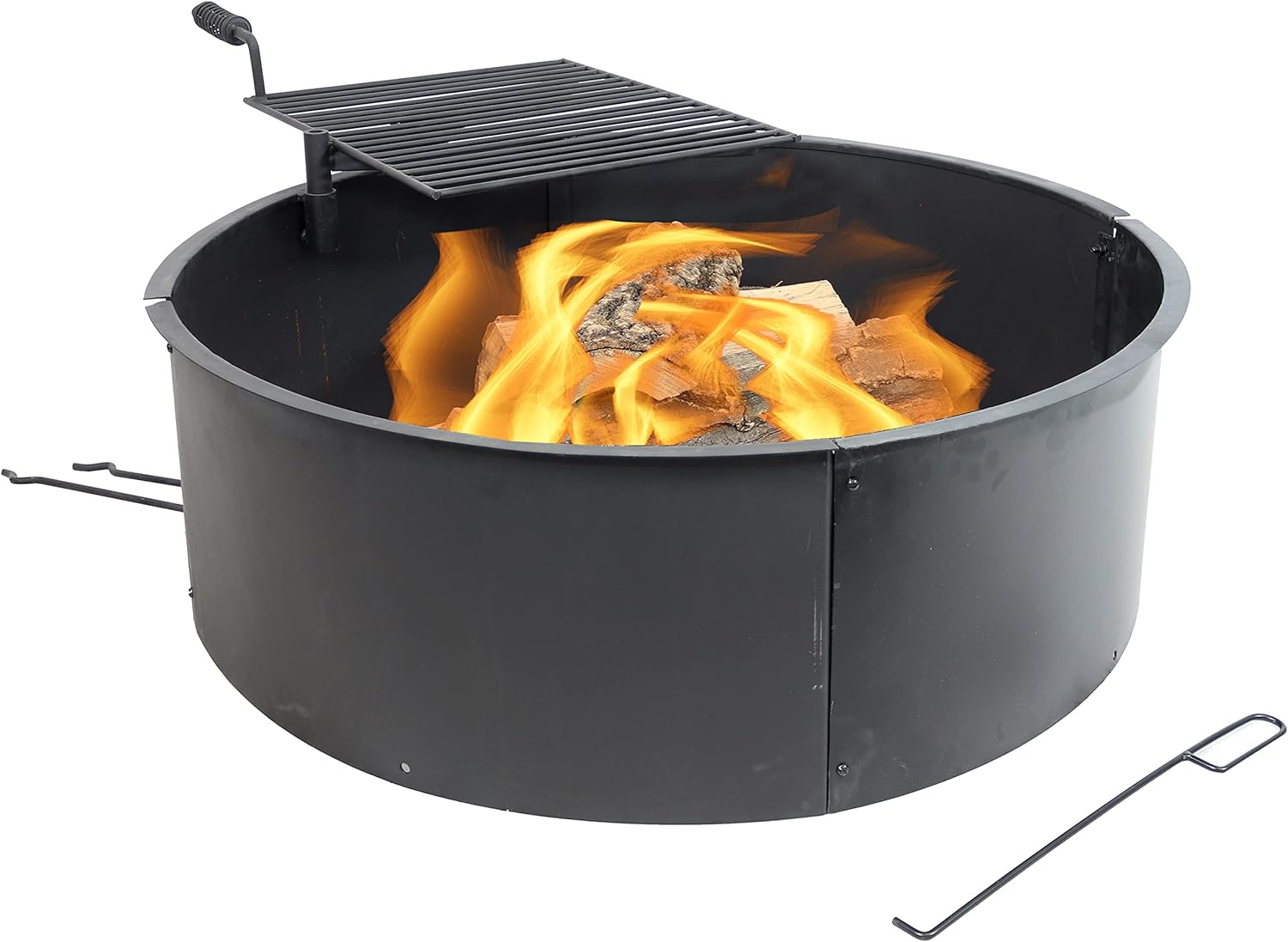 Sunnydaze Wood Burning Fire Pit - Campfire Ring with Cooking Grate and Fire Poker - 36 Inch Outdoor Camping Firepit - Heavy Duty 2mm Thick Steel - BBQ Grill