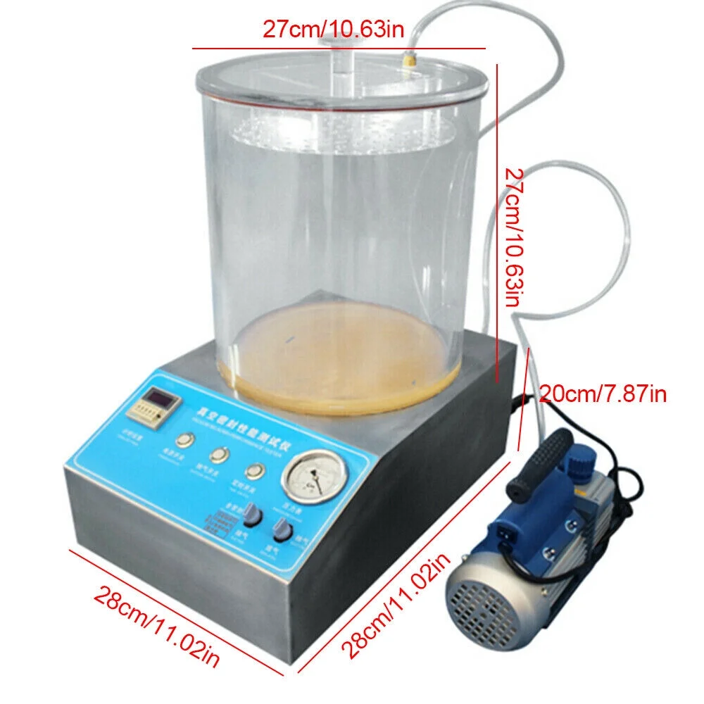 Vacuum Seal Tester Vacuum Sealing Performance Diagnostics Tester w/Vacuum Pump 270mmx270mmx200mm Suitable for Packaging Bags, Bottles 110V