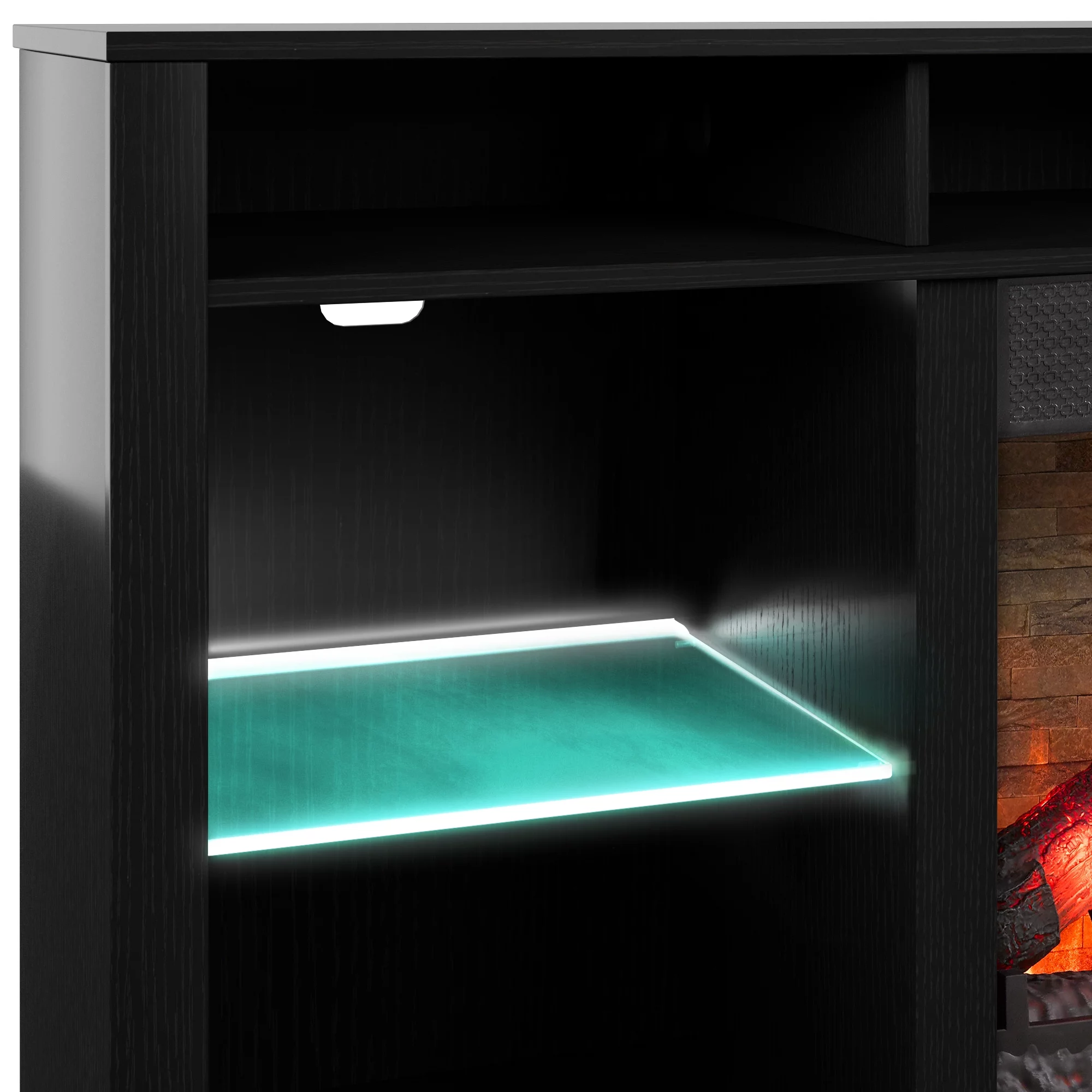 Twin Star Home Modern Contemporary TV Stand for TVs up to 80" with 33" Electric Fireplace and Interior Lights, Black