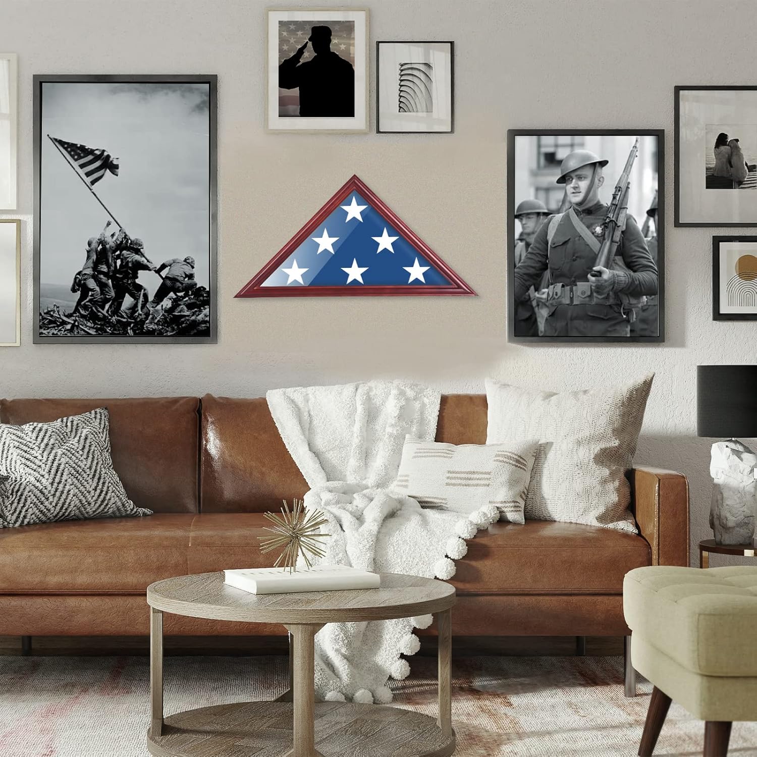 Flag Case for American Veteran Burial Flag 5x9.5 Ft, Flag Box Display Case Shadow Box for Military Funeral Memorial Flag, Solid Wood Mahogany Finish, Glass Front