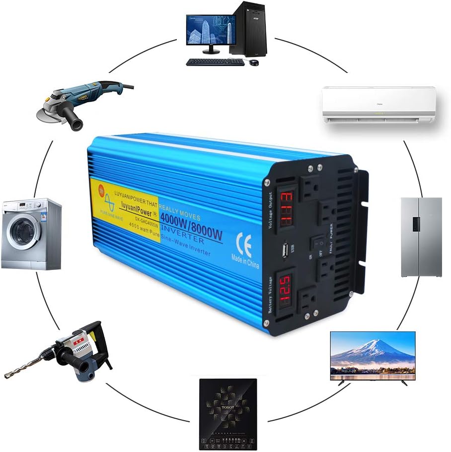 Cantonape Pure Sine Wave Inverter 4000W Power Inverter 24V to 110V DC to AC with LED Display Remote Controller for Truck RV Home Solar System