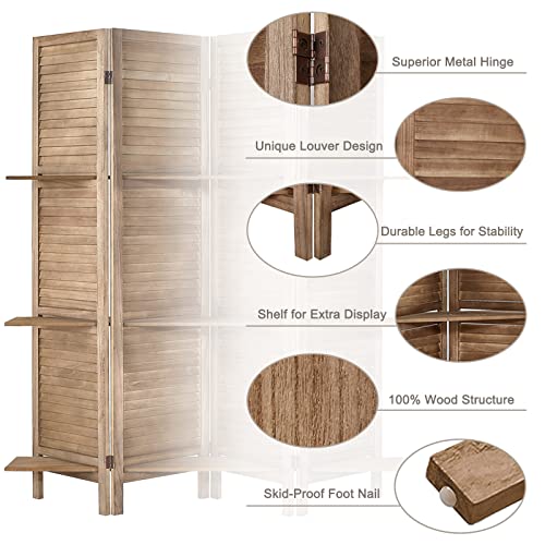 Room Divider with Shelves, Privacy Screen, Room Dividers and Folding Privacy Screens, 5 Panel Wood Temporary Wall Partition Separation Separator, Coconut