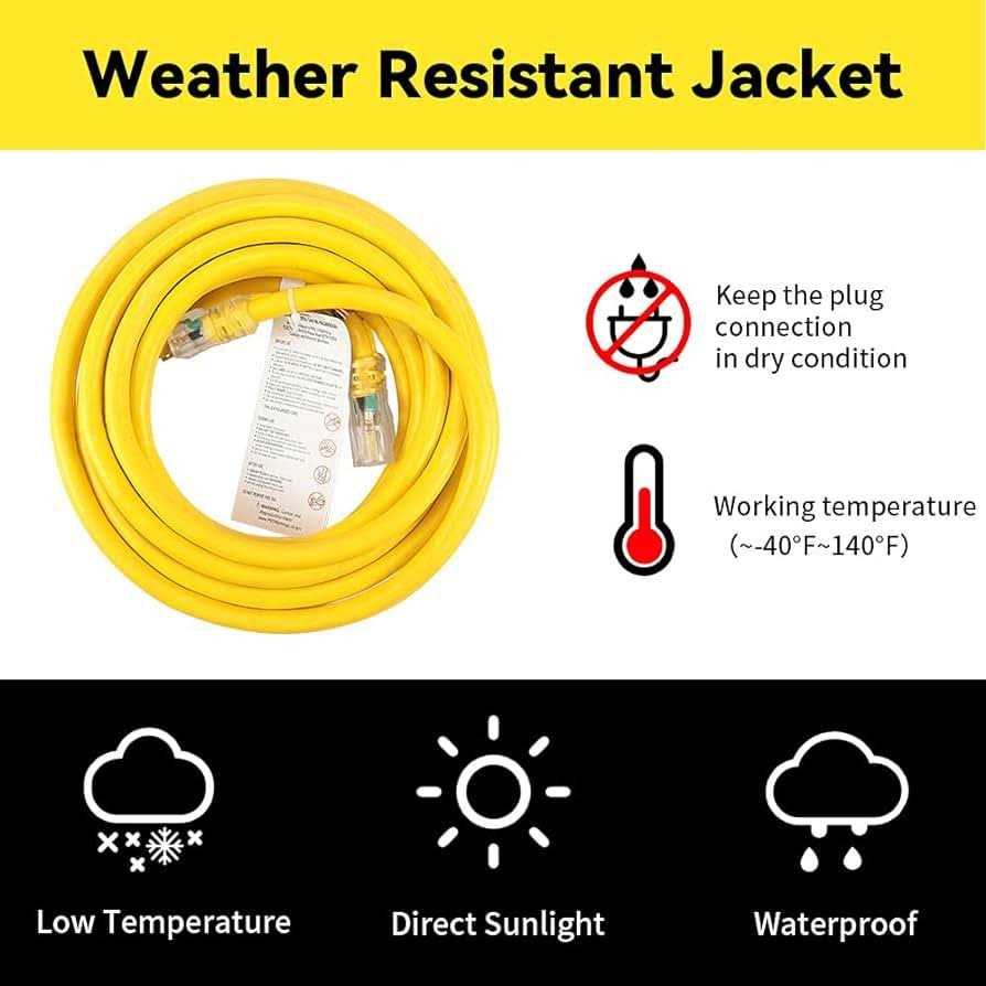 EP Lighted Outdoor Extension cord 123 SJTW Heavy Duty Yellow Extension cable with 3 Prong grounded Plug - Shop Hardware Tools Online Store
