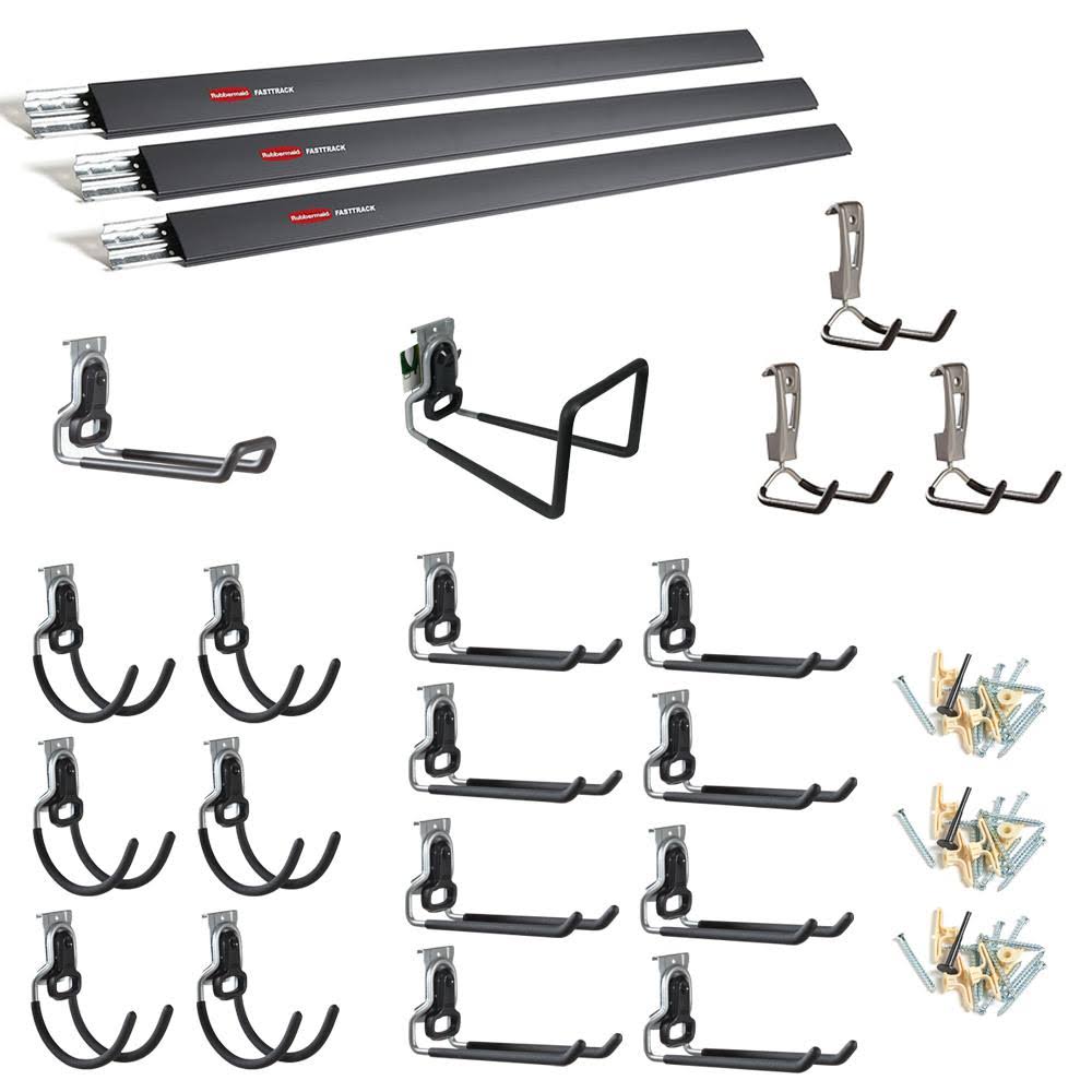 Rubbermaid FastTrack Garage Storage Hang Rail and Hooks Bundle (25-Piece)