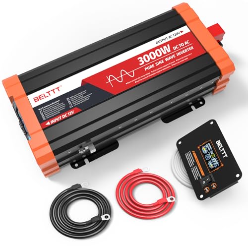 BELTTT 2000W Pure Sine Wave Inverter, Car Power Inverter 12V to 120V AC Converter for RV, Truck, Solar, Outdoor with Dual AC and 20A Socket, 5V 2.1A USB, Surge 4000W, Hardwire Port, Remote Controller