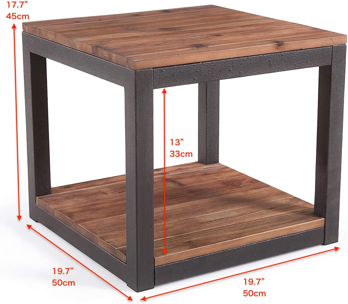 Care Royal Vintage Industrial Farmhouse 19.7 inches Side End Table with Storage Shelf for Living Room, Night Stand Bedroom, Real Natural Reclaimed Wood, Sturdy Rustic Brown Metal Frame, Easy Assembly