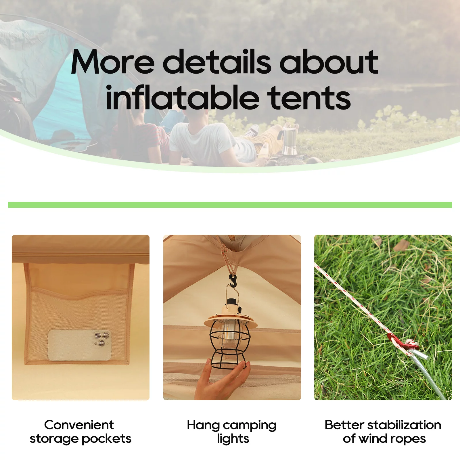 ONLYCTR Inflatable Camping Tent with Pump, Glamping Tents, Easy Setup 4 Season Outdoor Blow Up Tent, Luxury Cabin Tent with Mesh Windows & Doors