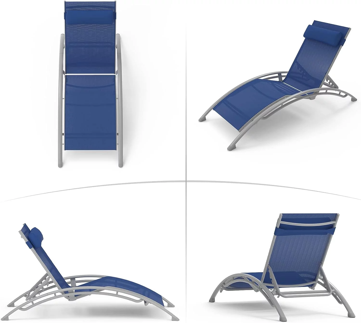 Domi Lounge Chair Set of 3, Aluminum Lounge Chairs for Outside with 5 Adjustable Positions, Chaise Lounge Outdoor for Pool, Garden, Beach, 2 Pool Chairs and 1 Side Table(Blue)