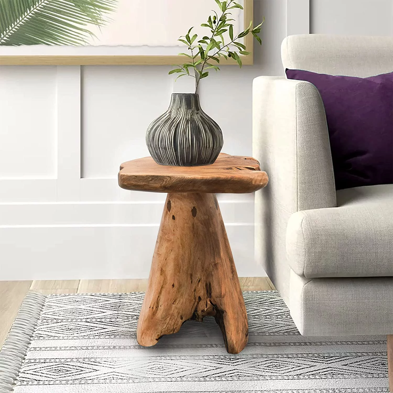 Natural Irregular Shape Tree Stump End Table Plant Stand, 14"x13"x18"H Solid Cedar Wood Outdoor Rustic Sit Foot Stools Live Edge Coffee Side Table for Living Room Bedroom Bath Outdoor Garden