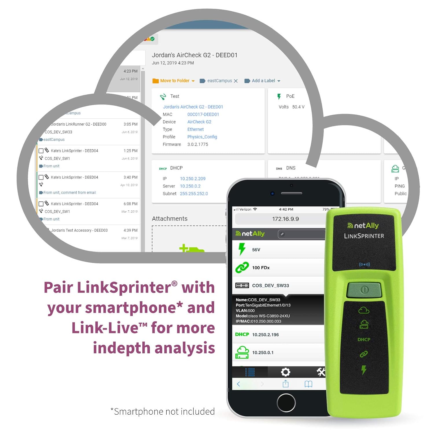 NetAlly LSPRNTR-300 LinkSprinter 300 Network Tester with WiFi and Distance to Cable Fault Indication