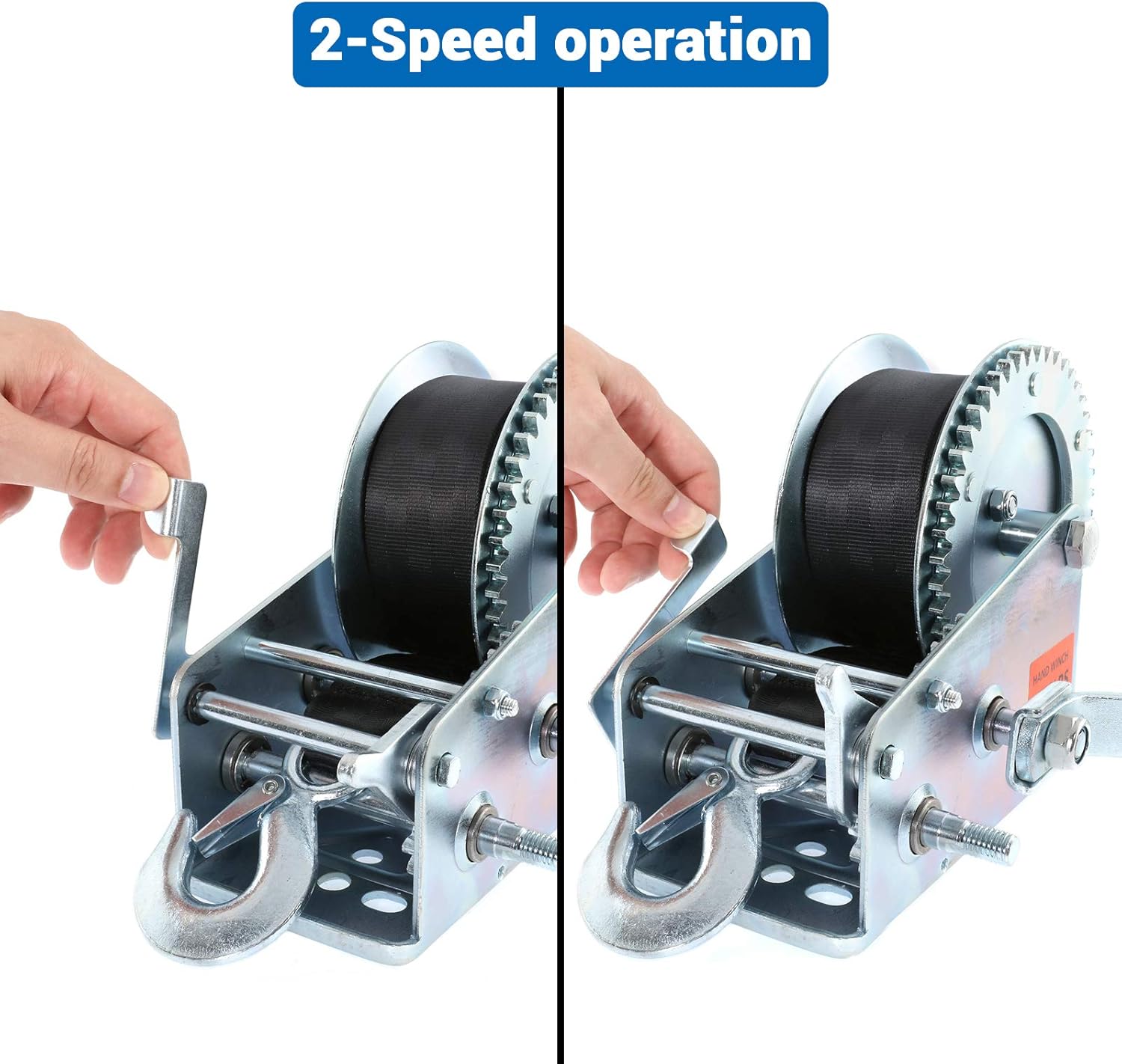 3200lbs Heavy Duty Hand Winch, AUXMART Boat Trailer Winch with 26FT Strap and Hook, 2 Ways Hand Cable Crank Winch for ATV, Boat, Truck, Trailer Pack of 2