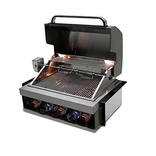 Mont Alpi Black Stainless Steel, Built-In Outdoor Kitchen Gas Grill with Ceramic Infrared Rear Burner + Rotisserie Kit & Weather Cover