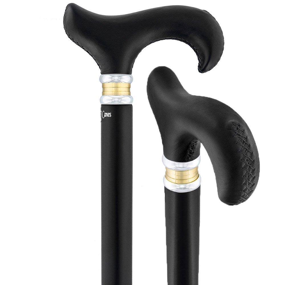 Royal Canes Black Leather Derby Walking Cane w/ Black Beechwood Shaft