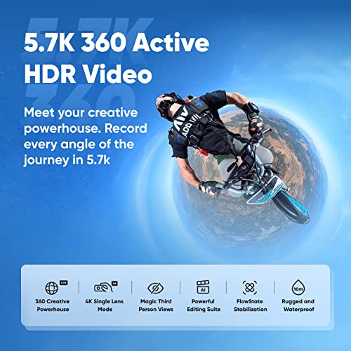 Insta360 X3 Motorcycle Kit (New Version) - Waterproof 360 Action Camera with 1/2" 48MP Sensors, 5.7K 360 Active HDR Video, 72MP 360 Photo, 4K Single-Lens, 60fps Me Mode, Stabilization