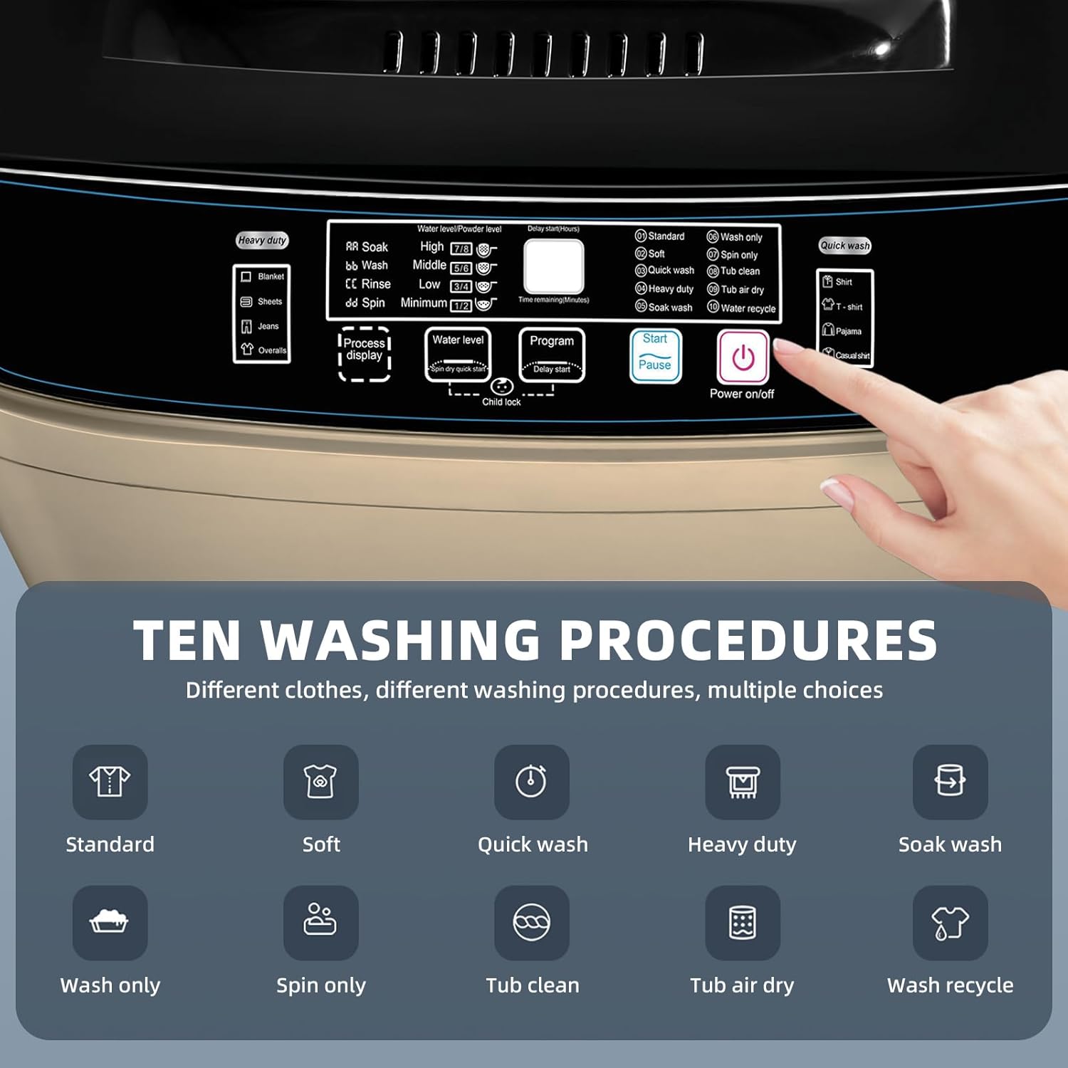 2.3 Cu.ft Full Automatic Washing Machine, 15.6lbs Small Portable Washer, with LED Display, Drain Pump/10 Programs 8 Water Level Selections, Transparent Lid & LED Display