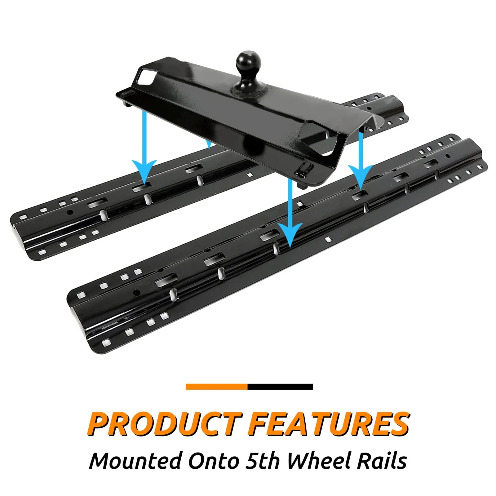 Kojem Universal Gooseneck Hitch Ball Adapter Plate for Standard 5th Fifth Wheel Rails for Pickup Truck Bed Tow 25,000 lbs 2-5/16-Inch Hitch Ball