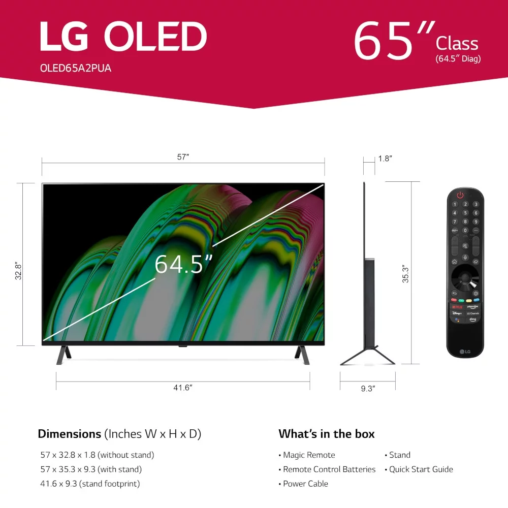 LG 65 Class 4K UHD OLED Web OS Smart TV with Dolby Vision A2 Series OLED65A2PUA