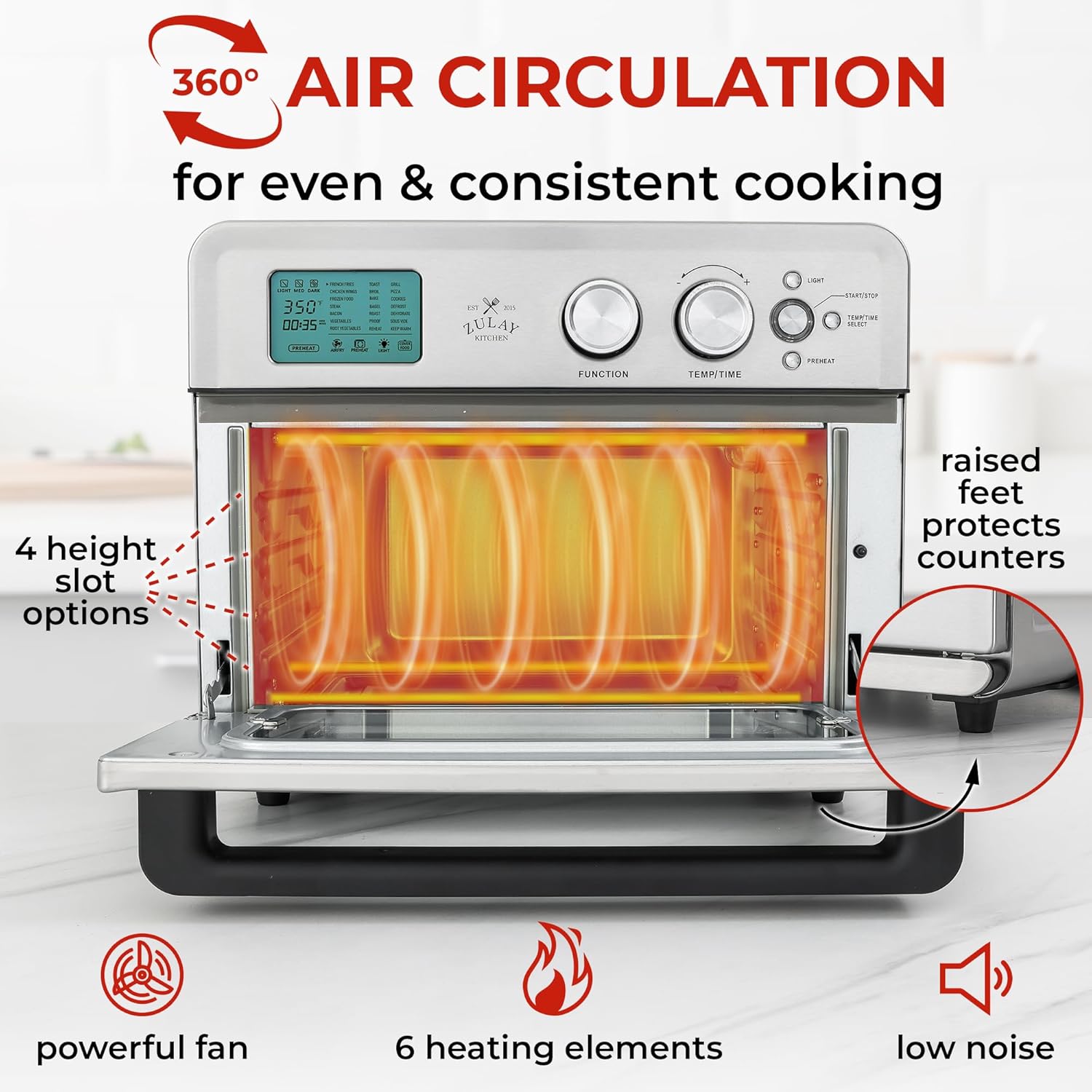 Zulay Large Countertop Air Fryer - Stainless Steel Airfryer Toaster Oven Combo with 21 Functions - 26.4Qt Capacity Stainless Steel Convection Oven with Toast, Bake, Rotisserie & Dehydrate Options