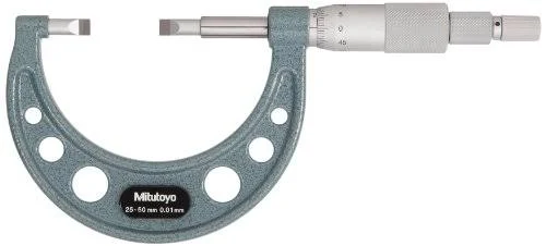 Mitutoyo 122-142 Blade Micrometer, Ratchet Stop, 25-50mm Range, 0.01mm Graduation, +/-0.003mm Accuracy, 0.4mm Carbide Tip