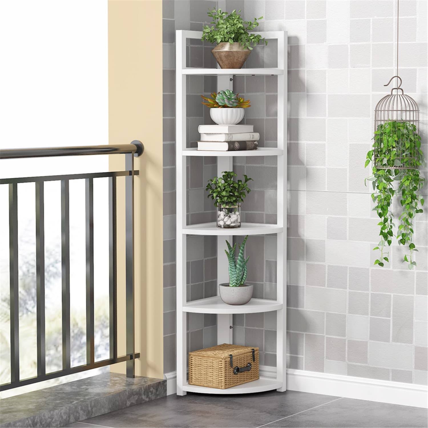 5 Tier Corner Shelf, Corner Storage Rack Plant Stand - Light Brown