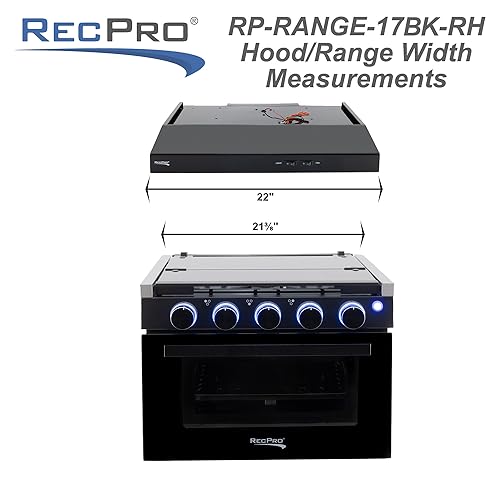 RecPro RV Stove | 21" x 17" Cooktop | 17" Tall Gas Range | Black or Silver Finish | Optional Vented Range Hood