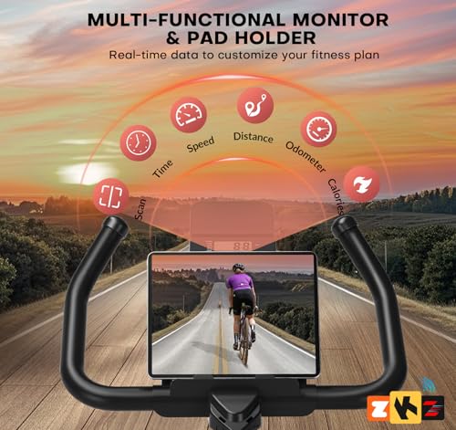Exercise Bike, Adjustable Magnetic Resistance Stationary Bikes for Home with App Compatible, Quiet Indoor Cycling Bike with 350lbs Weight Capacity Comfortable Seat, Digital Monitor & Phone Mount