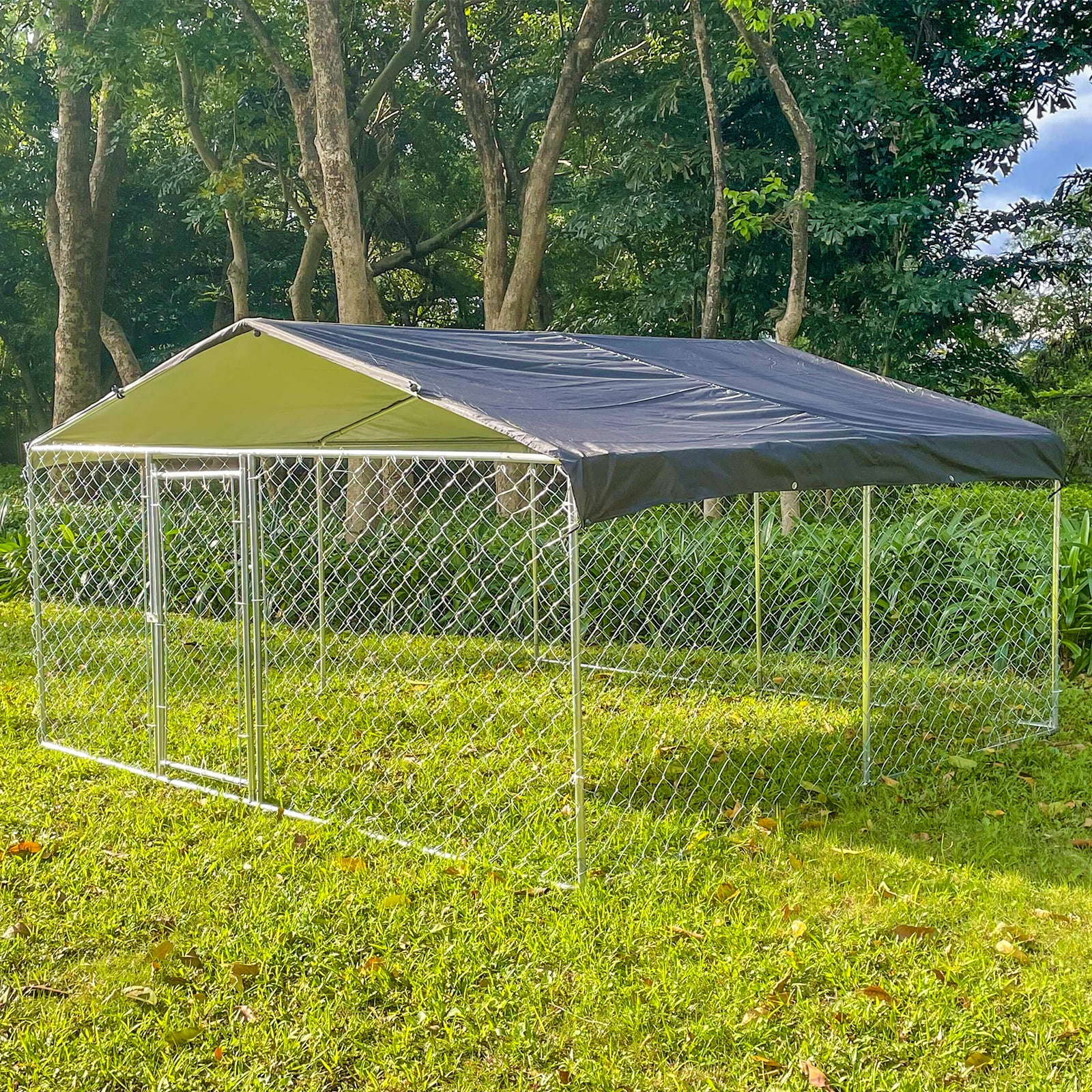 10ft x 10ft Dog Kennel Outdoor Metal Playpen Heavy Duty Large Dog Cages Enclosure for Large Dogs Run Outside Exercise Pet Fences with Roof for Yard
