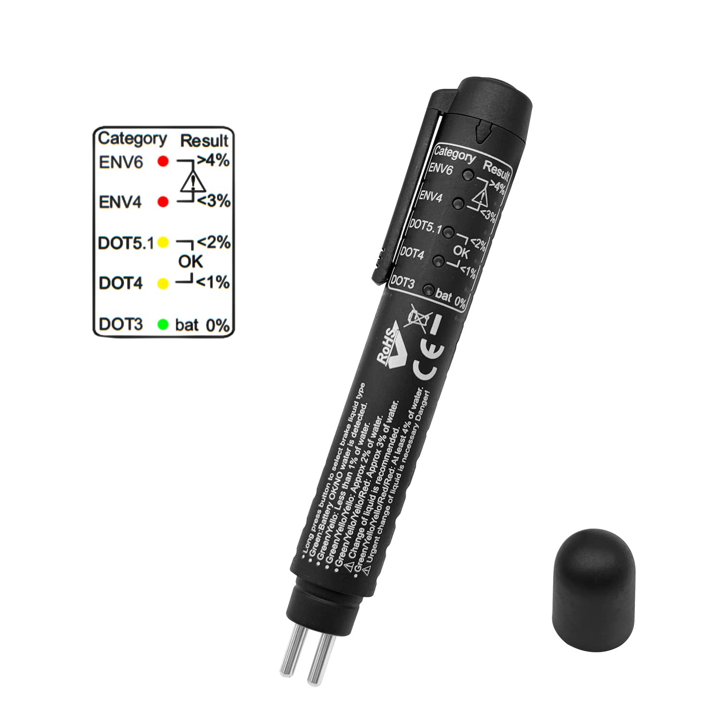 ZKTOOL New Upgraded Version Brake Fluid Tester Pen, Test DOT3 DOT4 DOT5.1 ENV6 ENV4 Brake fluids,Brake Fluid Moisture Analyzer with 5 LED Indicators,Brake Fluid Liquid Tester Pen