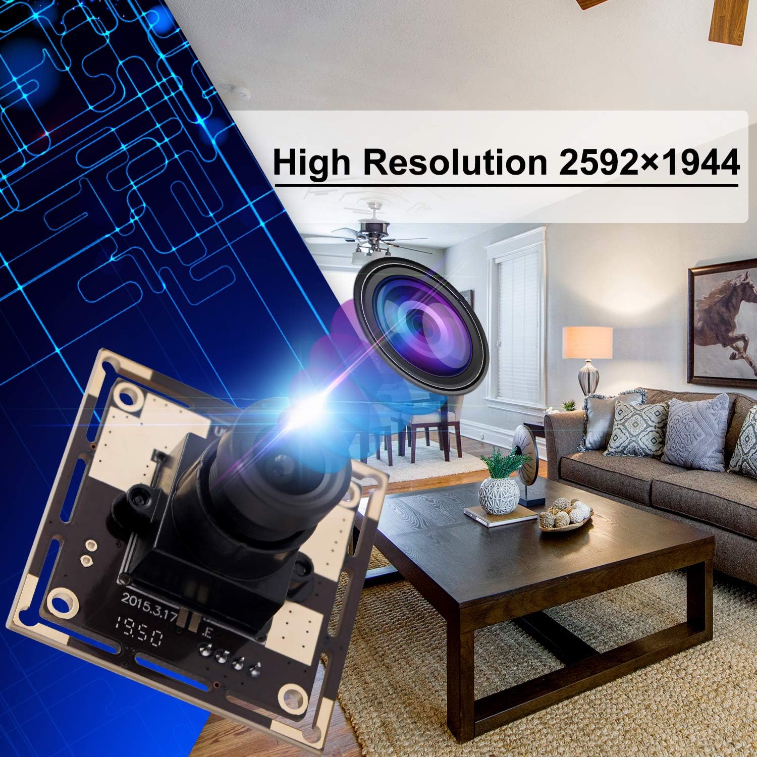 Autofocus 5 Megapixel USB Camera Module with 170 Degree Fisheye Lens HD 2592X1944 USB Webcamera with CMOS OV5640 Sensor USB with Camera,Mini Webcam for Windows Mac Andriod Linux,Plug&Play