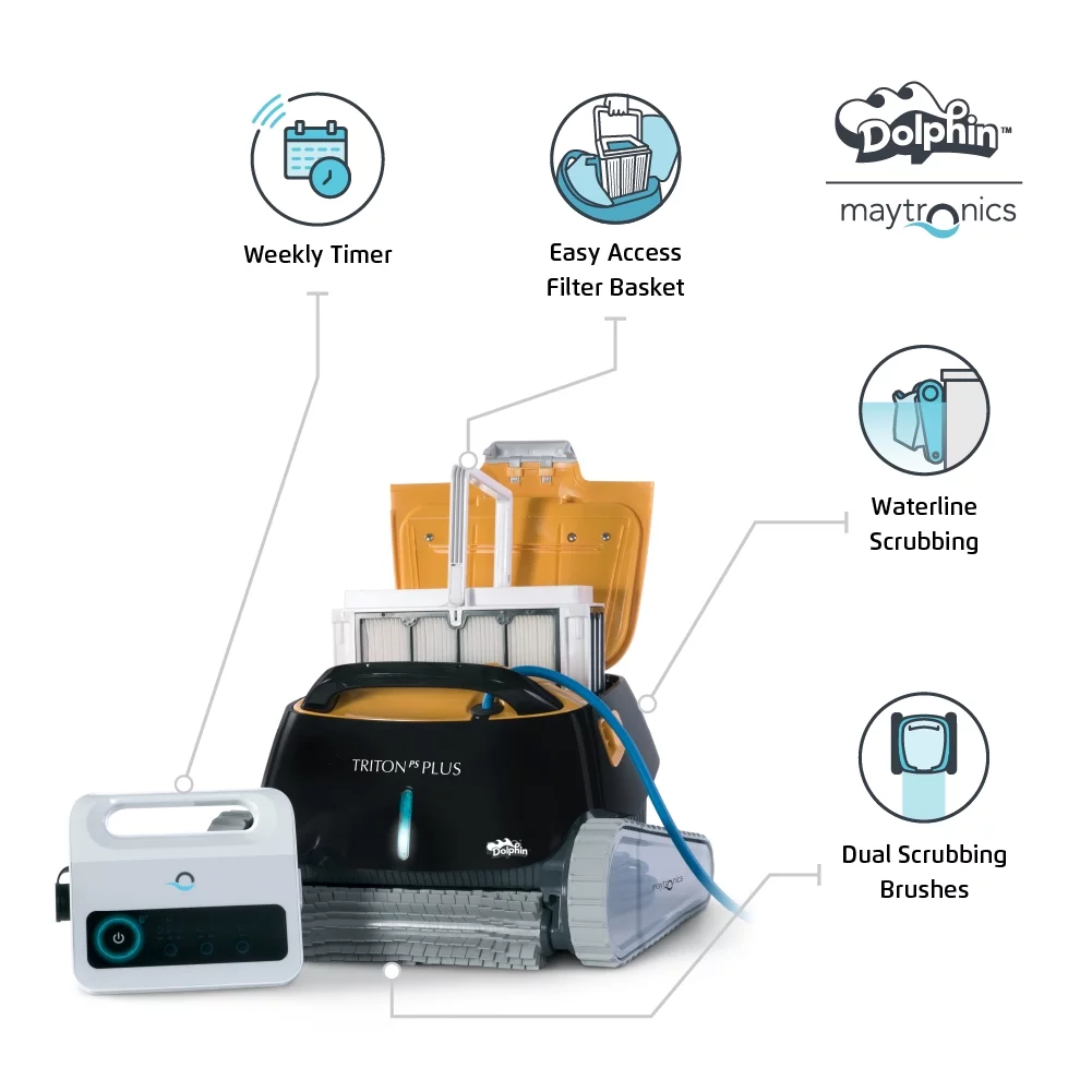 Dolphin Triton PS Plus Robotic Cleaner for In Ground Pools up to 50 feet Wi-Fi Connectivity Powerful Active Scrubbing and Easy Access Top Load Filter