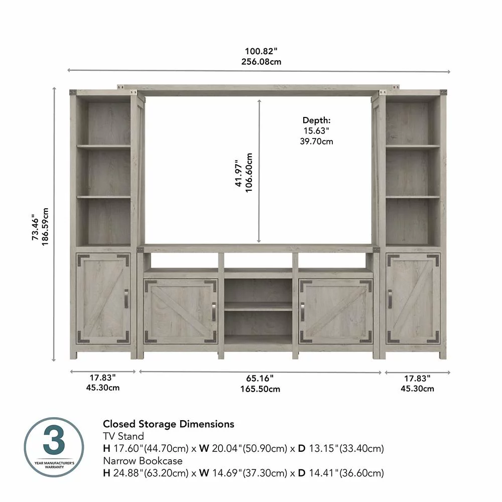Bush Furniture 65W Farmhouse Entertainment Center with Shelves Cottage White