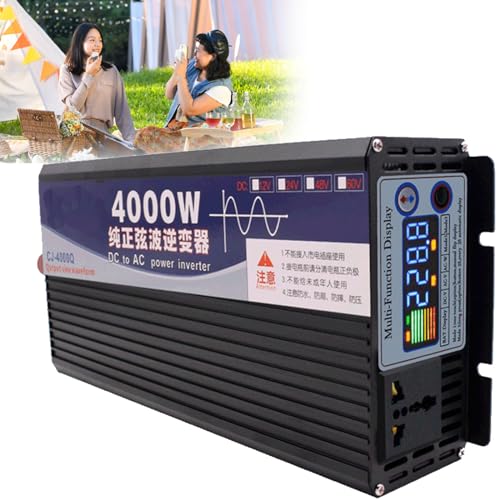 4000W Pure Sine Wave Power Inverter Dc 12V/24V to Ac 220V 230V 240V Converter Inverter with 2Ac Outlets Intelligent Safe Protections for Rv,Truck,Household
