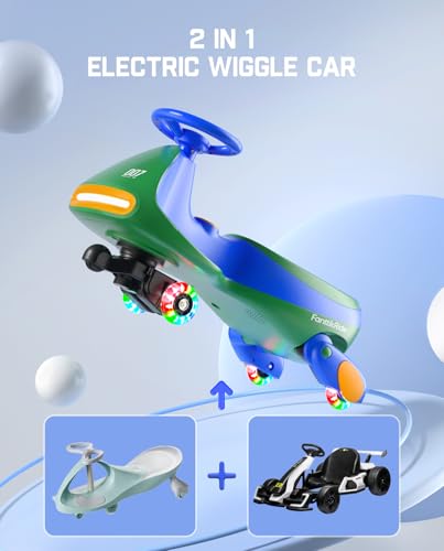 FanttikRide 12V N7 Pro Electric Wiggle Car with Pedal, Rechargeable Battery, CyberWiggle, 2 in 1 Swing Car, 2 Speed, Anti-Rollover, Flashing Wheels, Bluetooth, for Ages 3 and Up, 150 Lbs, Blue